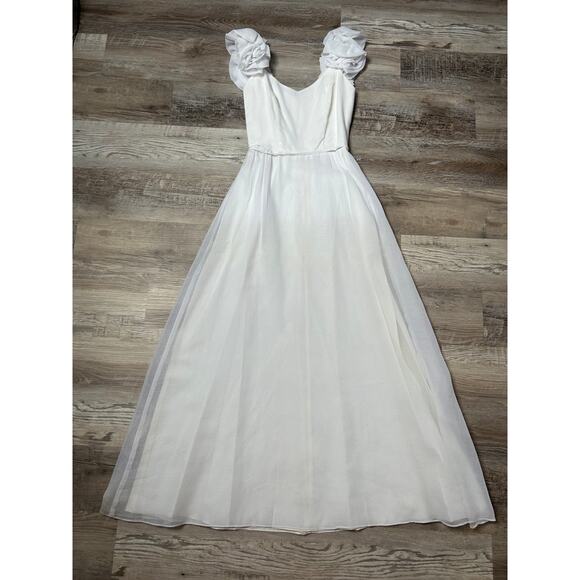 Vintage House of Bianchi White Gown Puff Sleeve Tulle Overlay Size Small - Picture 1 of 15